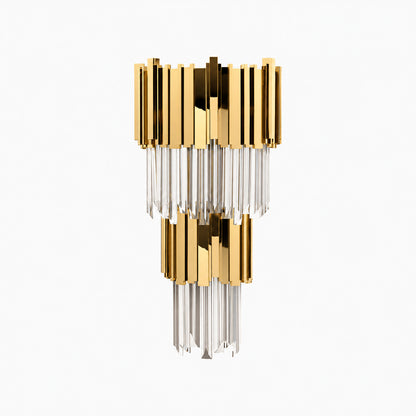 Large 21.3-inch gold Empire crystal wall sconce as a bold Art Deco statement on a feature wall