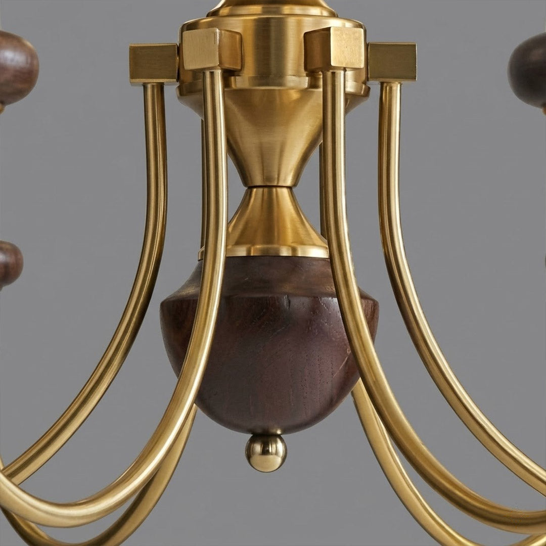 Estelle wood glass chandelier above dining table warm Edison filament glow French farmhouse interior