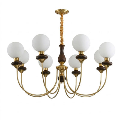 Estelle wood glass chandelier above dining table warm Edison filament glow French farmhouse interior