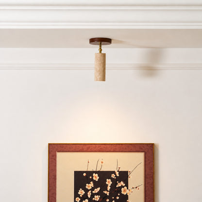 Faro travertine spotlight hallway corridor accent warm directional light travertine walnut minimalist American home lifestyle interior styled