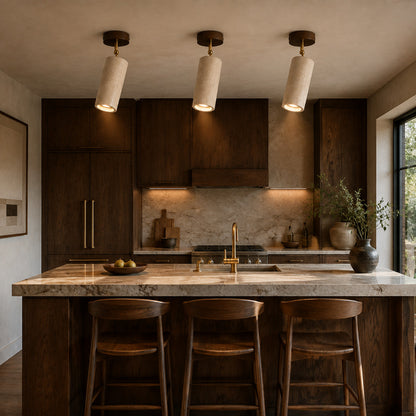 Faro travertine spotlight accent lighting artwork wall picture warm beam natural travertine walnut American home lifestyle interior styled