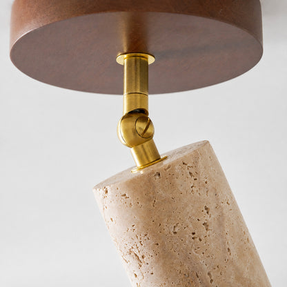 Faro travertine spotlight yellow travertine stone cylinder veining porous texture detail close up unique
