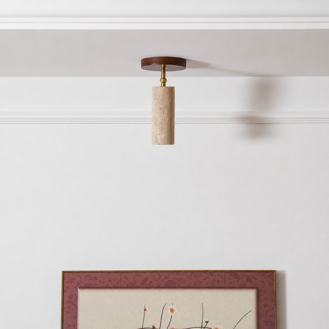 Faro travertine spotlight hallway corridor accent warm directional light travertine walnut minimalist American home lifestyle interior styled
