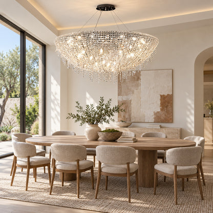 Fiocco crystal chandelier sparkling above a dining room table