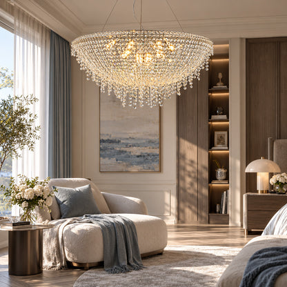 Fiocco crystal chandelier sparkling in a walk-in closet dressing area