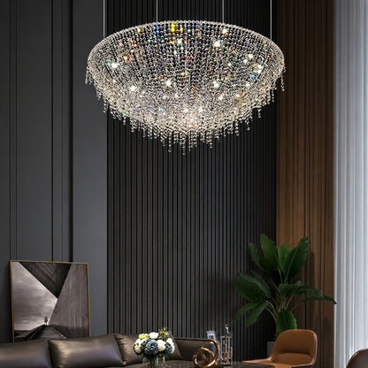 Fiocco crystal chandelier adding sparkle to a modern living room
