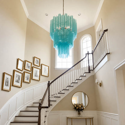 Fiora yellow Murano glass tube chandelier grand foyer loft double height statement modern Italian sculptural contemporary nickel warm glow lifestyle interior