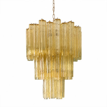 Fiora Murano glass tube chandelier 26 inch yellow golden hand blown Italian vertical tubes nickel silver frame modern statement sculptural contemporary Italian white background
