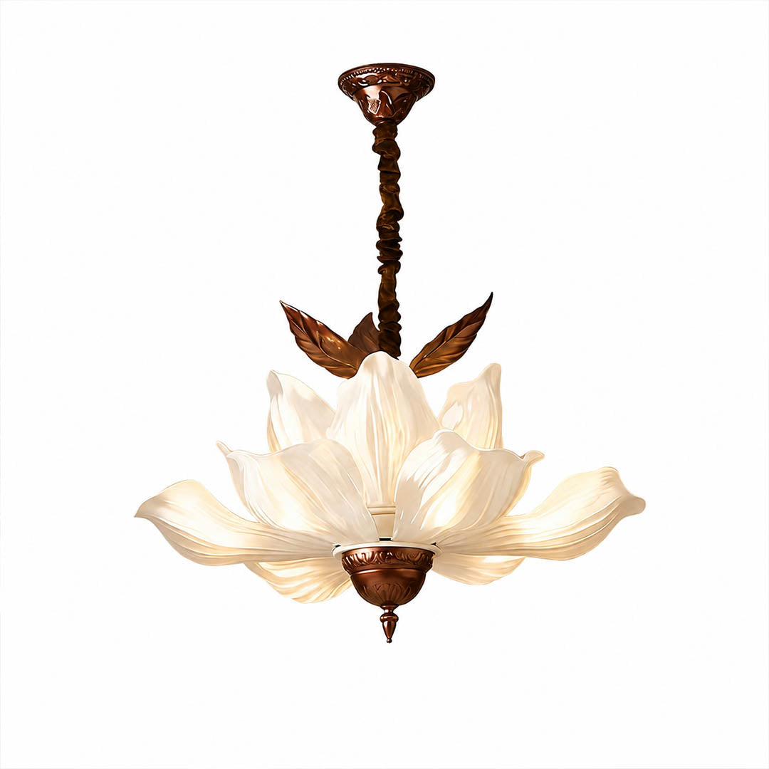 Fioria chandelier acrylic petal floral design metal frame French vintage large white background front view