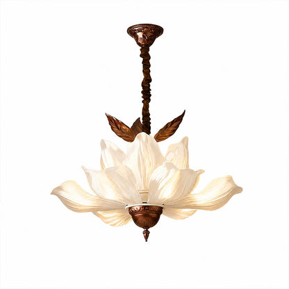 Fioria chandelier acrylic petal floral design metal frame French vintage large white background front view