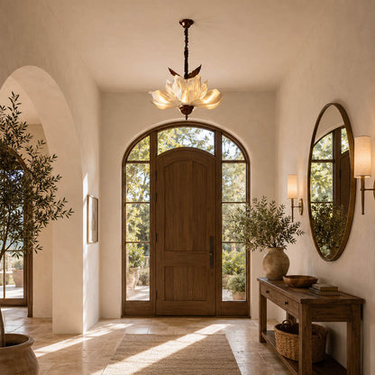 Fioria chandelier entryway foyer petal floral French vintage elegant welcoming American home lifestyle interior styled