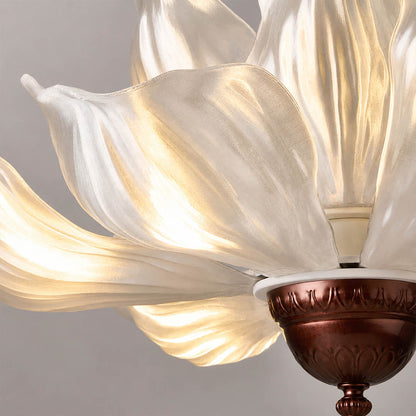 Fioria chandelier acrylic petal detail close up floral flower design translucent diffused craftsmanship