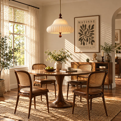 Fiorita blooming flower pendant casting a warm romantic glow over an elegant dining table