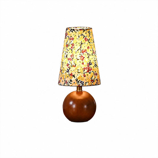 Fleur floral table lamp vintage floral fabric shade natural wood base French country white background front view