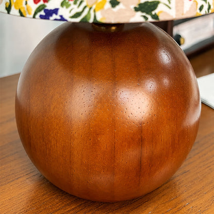 Fleur floral table lamp natural rubberwood base smooth grain detail close up