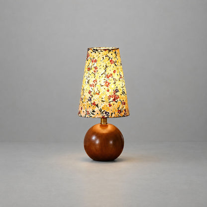 Fleur floral table lamp vintage floral fabric shade natural wood base French country white background front view