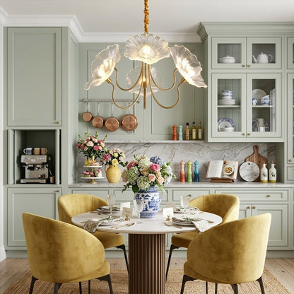 Fleur 6 light gold clear glass flower chandelier grand foyer entryway double height statement architectural luxury interior