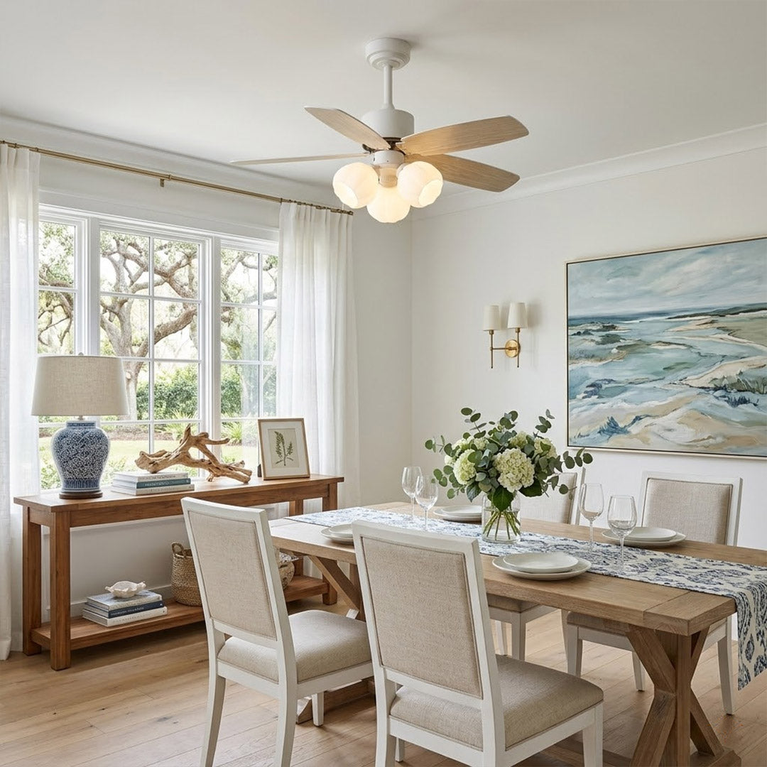 Florette 3 light ceiling fan in dining nook breakfast area cozy small space