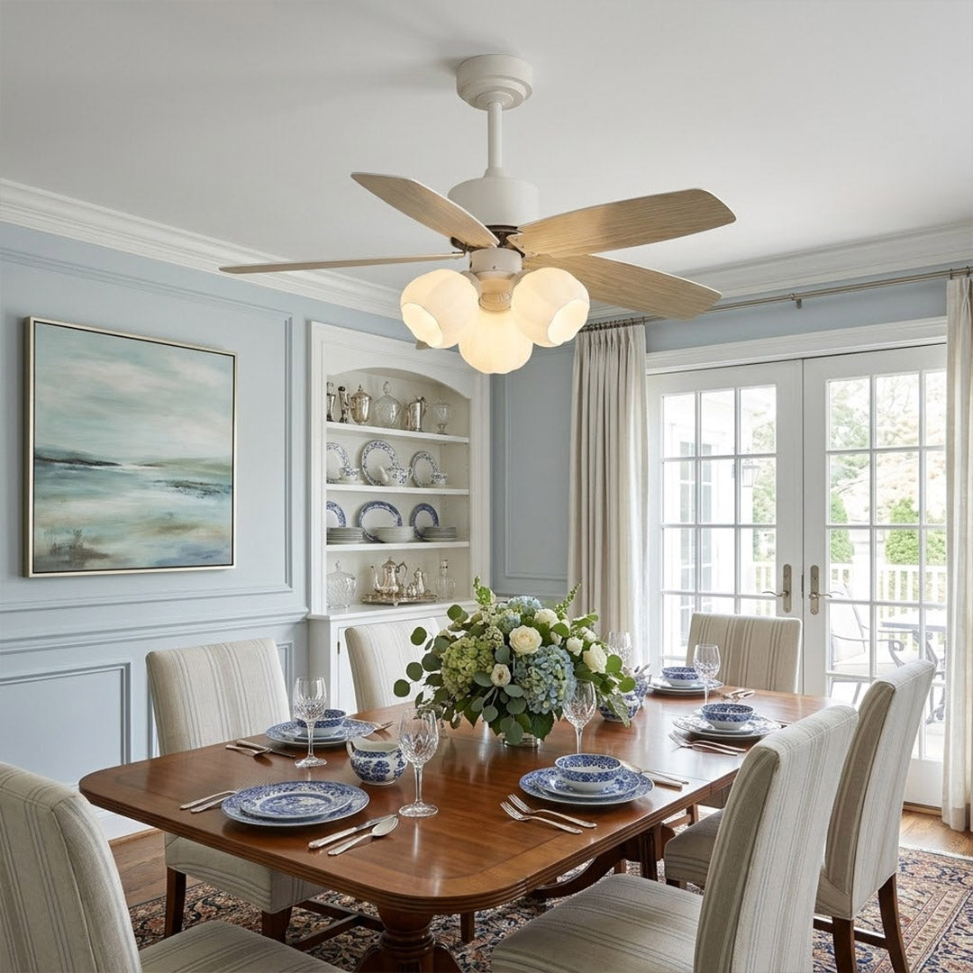 Florette 3 light ceiling fan in dining nook breakfast area cozy small space