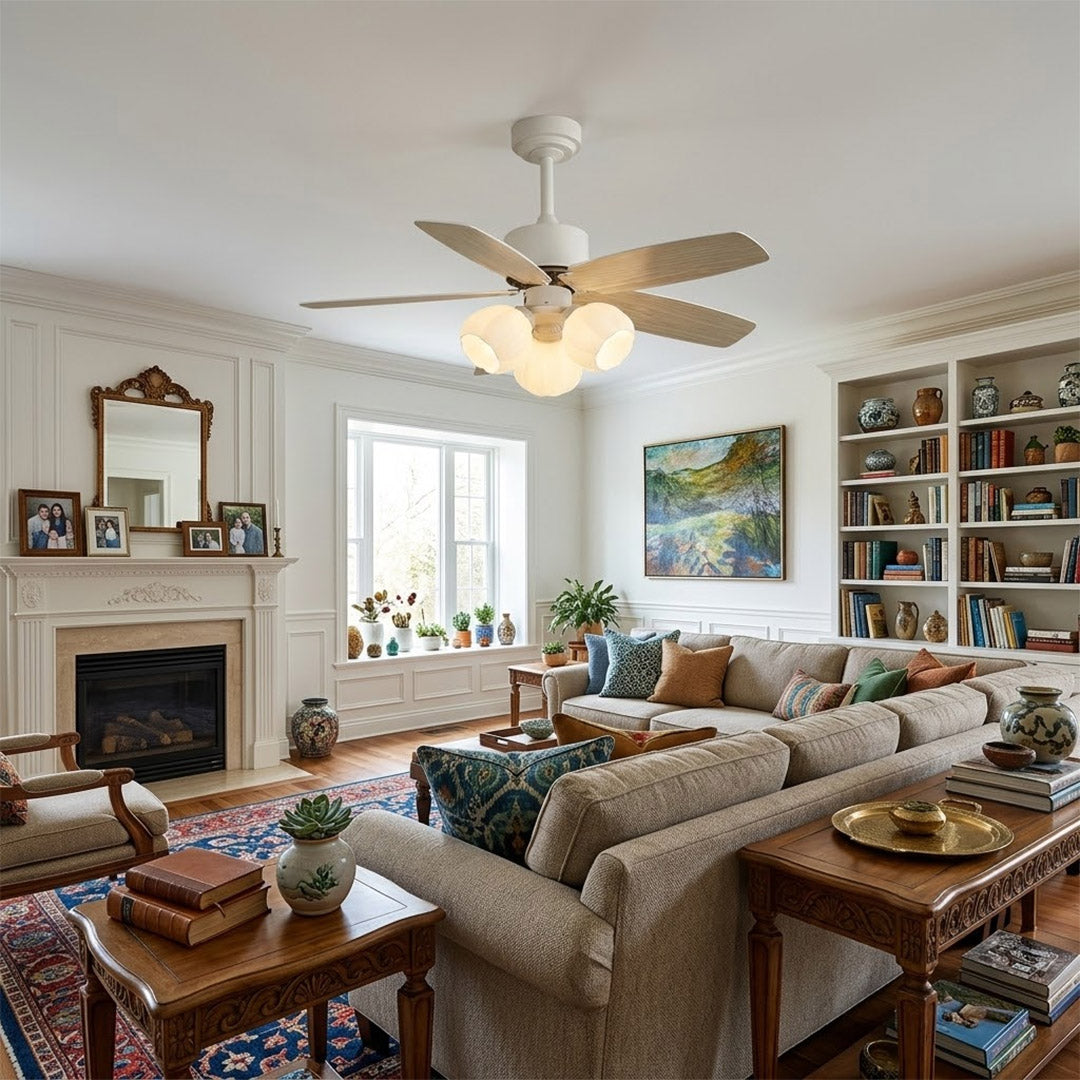 Florette 3 light ceiling fan in dining nook breakfast area cozy small space