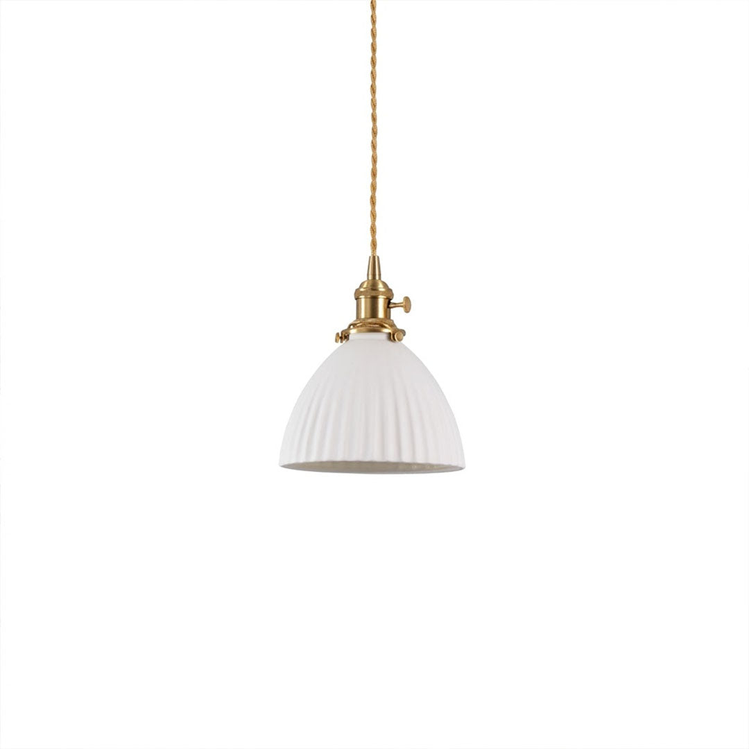 Freya pleated ceramic mini pendant Brass and White Nordic Scandinavian cocoon 6.7 inch white background