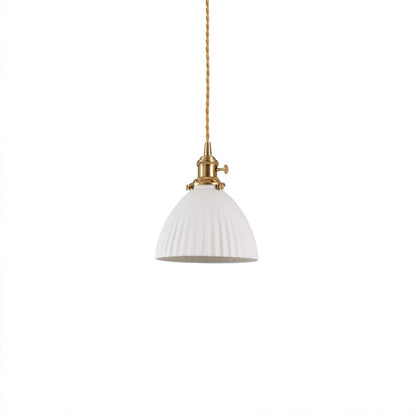 Freya pleated ceramic mini pendant Brass and White Nordic Scandinavian cocoon 6.7 inch white background