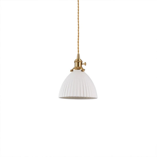 Freya pleated ceramic mini pendant Brass and White Nordic Scandinavian cocoon 6.7 inch white background