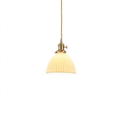 Freya pleated ceramic mini pendant Brass and White Nordic Scandinavian cocoon 6.7 inch white background
