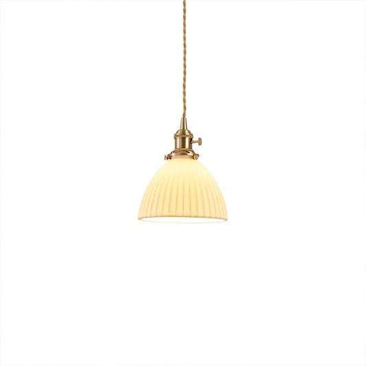 Freya pleated ceramic mini pendant Brass and White Nordic Scandinavian cocoon 6.7 inch white background