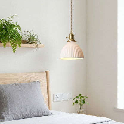 Freya Set of 2 pleated ceramic pendants bedside pair primary bedroom Scandinavian replace bedside lamps Nordic interior