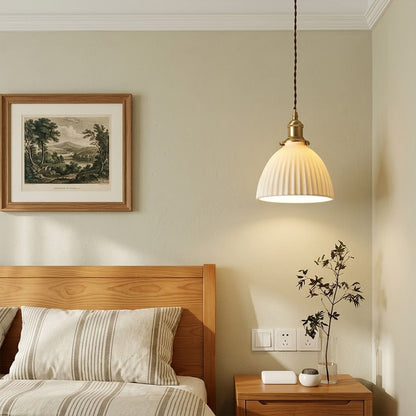 Freya Set of 2 pleated ceramic pendants bedside pair primary bedroom Scandinavian replace bedside lamps Nordic interior