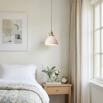 Freya Set of 2 pleated ceramic pendants bedside pair primary bedroom Scandinavian replace bedside lamps Nordic interior