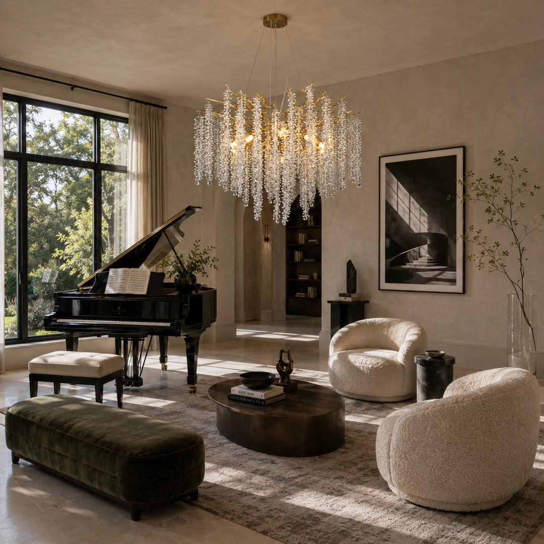 Fronda crystal chandelier adding sparkle to a wedding venue or bridal boutique