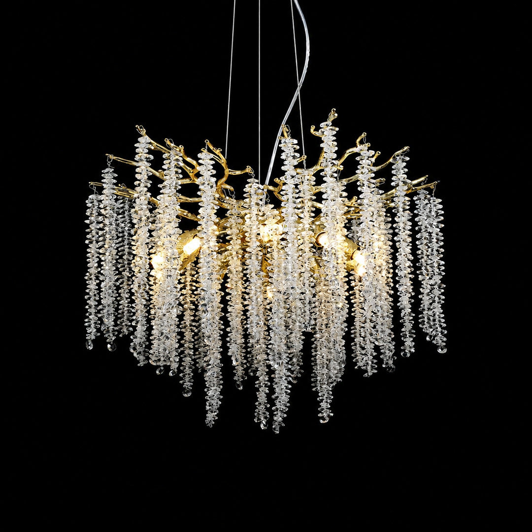 8-light 23.6-inch Fronda gold crystal chandelier over a small dining table