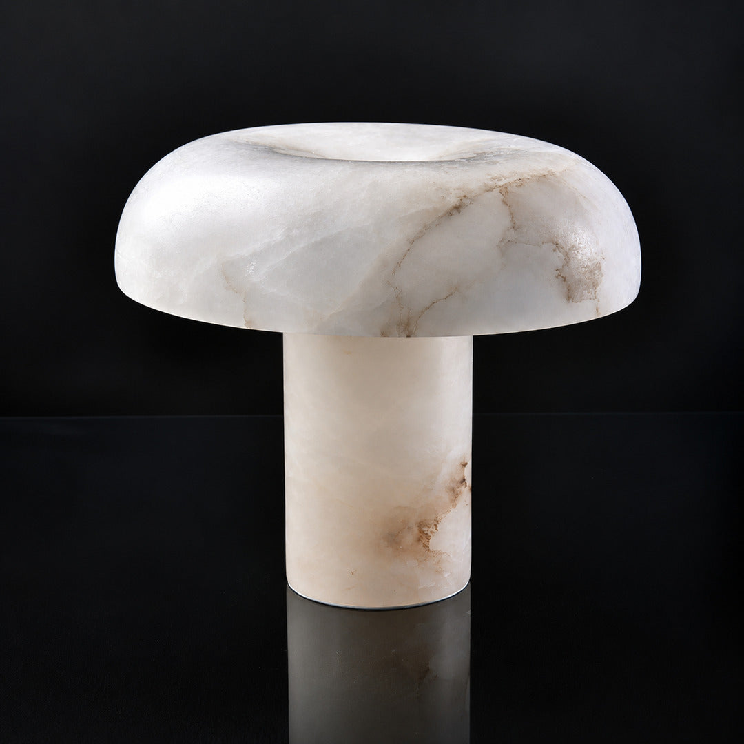 Fungo alabaster mushroom table lamp in white alabaster with brass accents