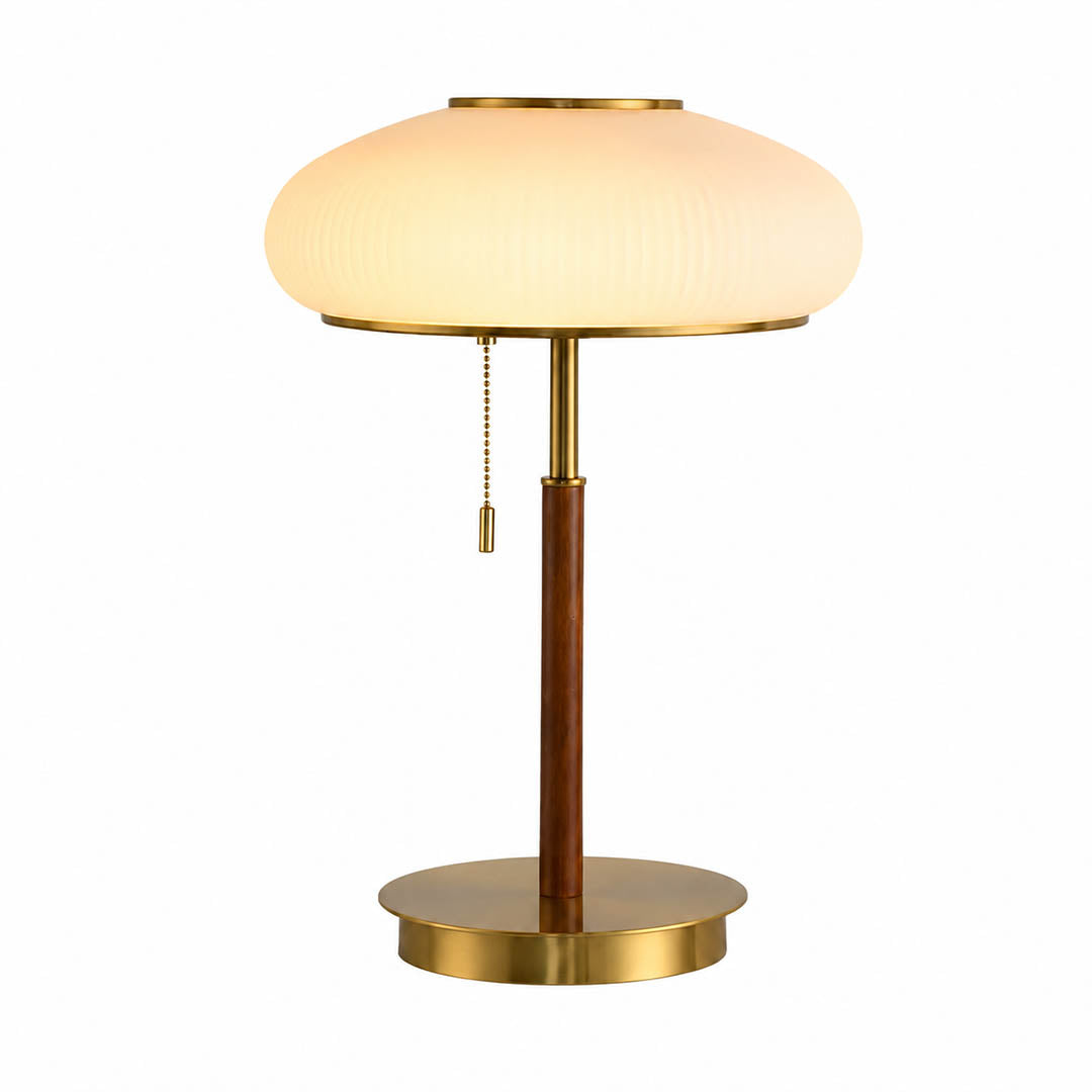 Fungo glass table lamp mushroom shape curved glass shade wood base French retro white background front view