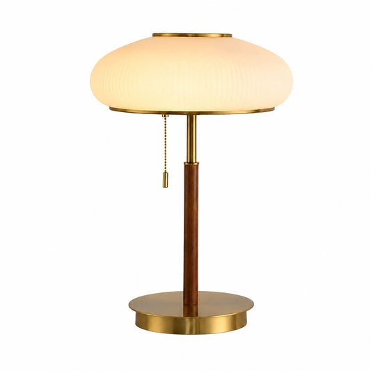 Fungo glass table lamp mushroom shape curved glass shade wood base French retro white background front view