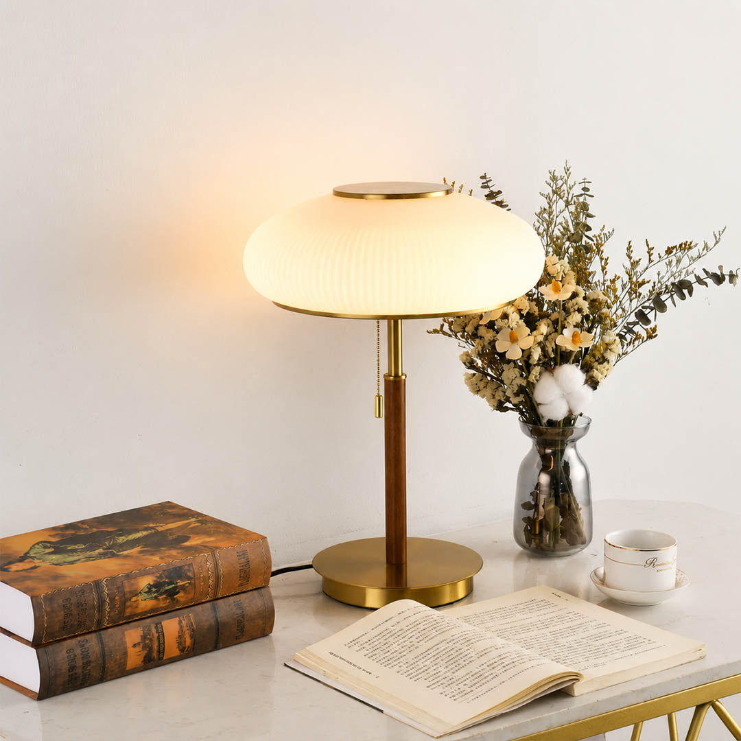 Fungo glass table lamp desk reading warm glow mushroom glass wood French retro American home lifestyle interior styled