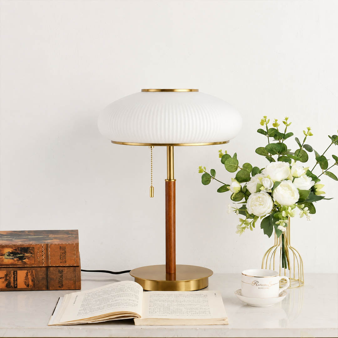 Fungo glass table lamp desk reading warm glow mushroom glass wood French retro American home lifestyle interior styled