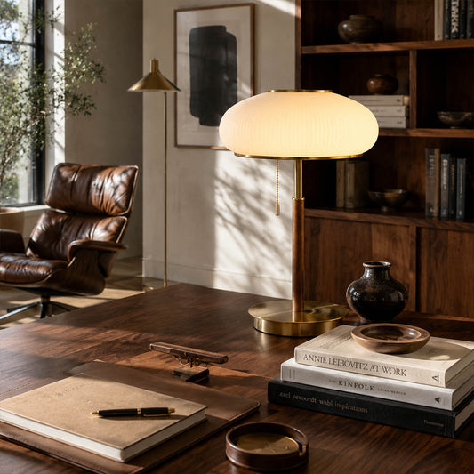 Fungo glass table lamp desk reading warm glow mushroom glass wood French retro American home lifestyle interior styled