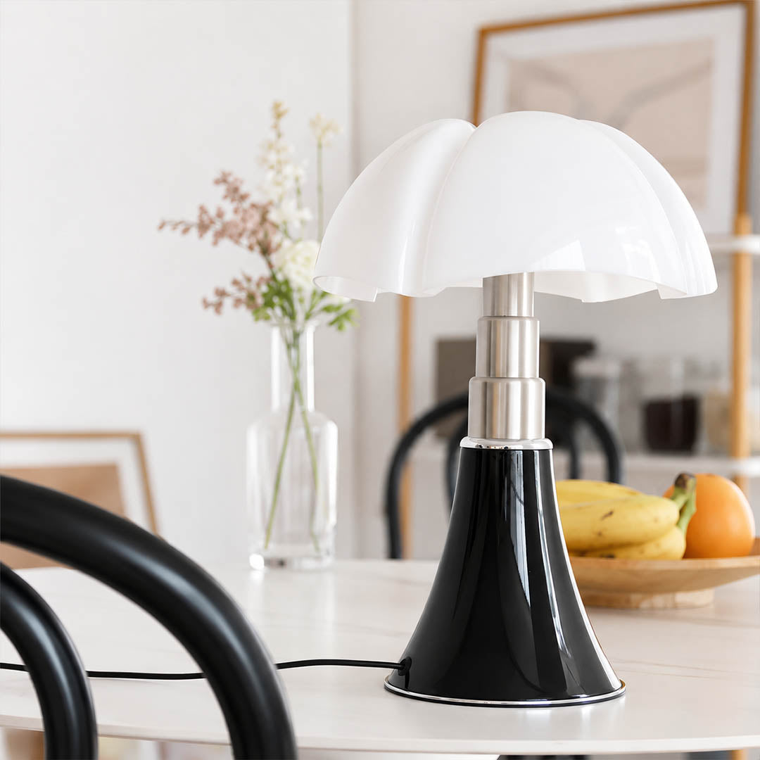 Fungo table lamp large 33.9 inch white modern dining room sideboard buffet console mid century modern mushroom bat wing sculptural designer statement warm ambient entertaining lifestyle interior American home