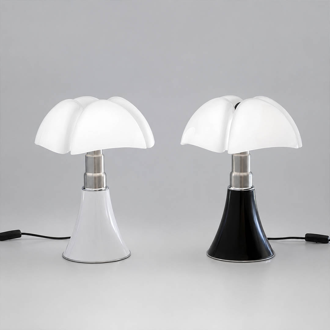 Fungo table lamp 2 sizes small 11.2 inch and large 33.9 inch side by side proportional scale reference mid century modern mushroom bat wing sculptural designer