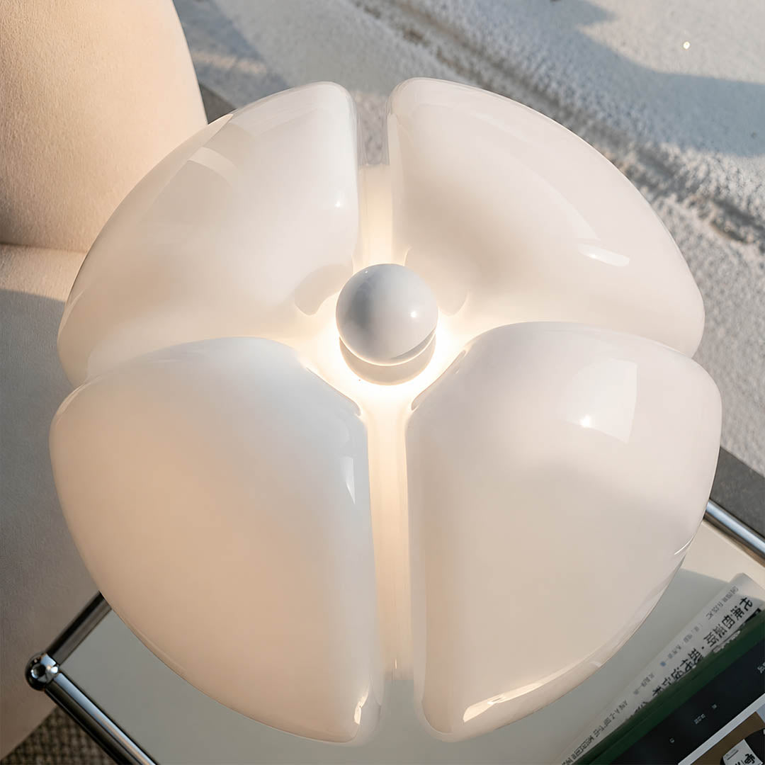 Fungo table lamp signature bat wing curved shade sculptural silhouette flowing acrylic PMMA glossy dome iconic detail close up craftsmanship