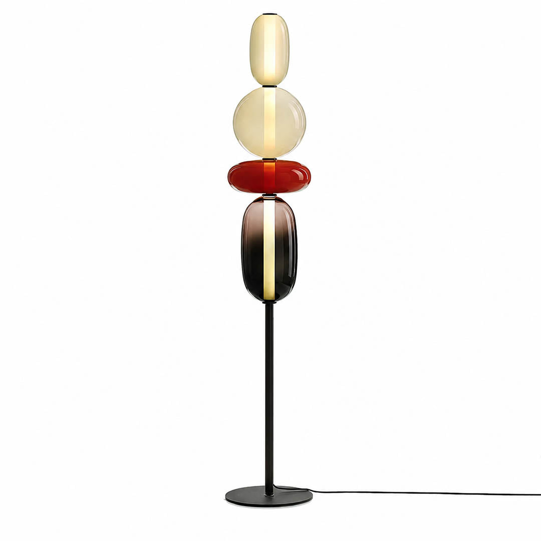 Gemma stacked glass floor lamp Model A Red hand-blown art glass sculptural column integrated LED 51 inch modern statement white background front view
