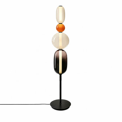 Gemma stacked glass floor lamp Model B orange hand-blown art glass stacked orbs integrated LED 51 inch modern statement white background front view