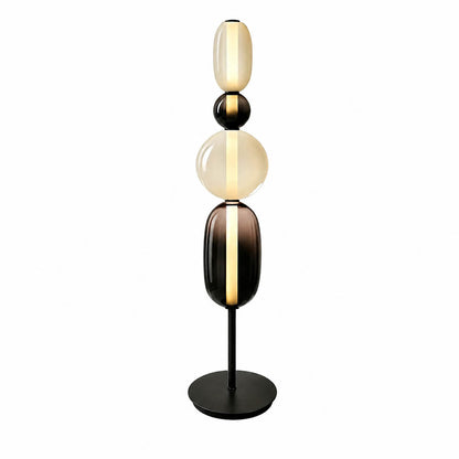 Gemma stacked glass floor lamp Model B Black hand-blown art glass stacked orbs integrated LED 51 inch modern statement white background front view
