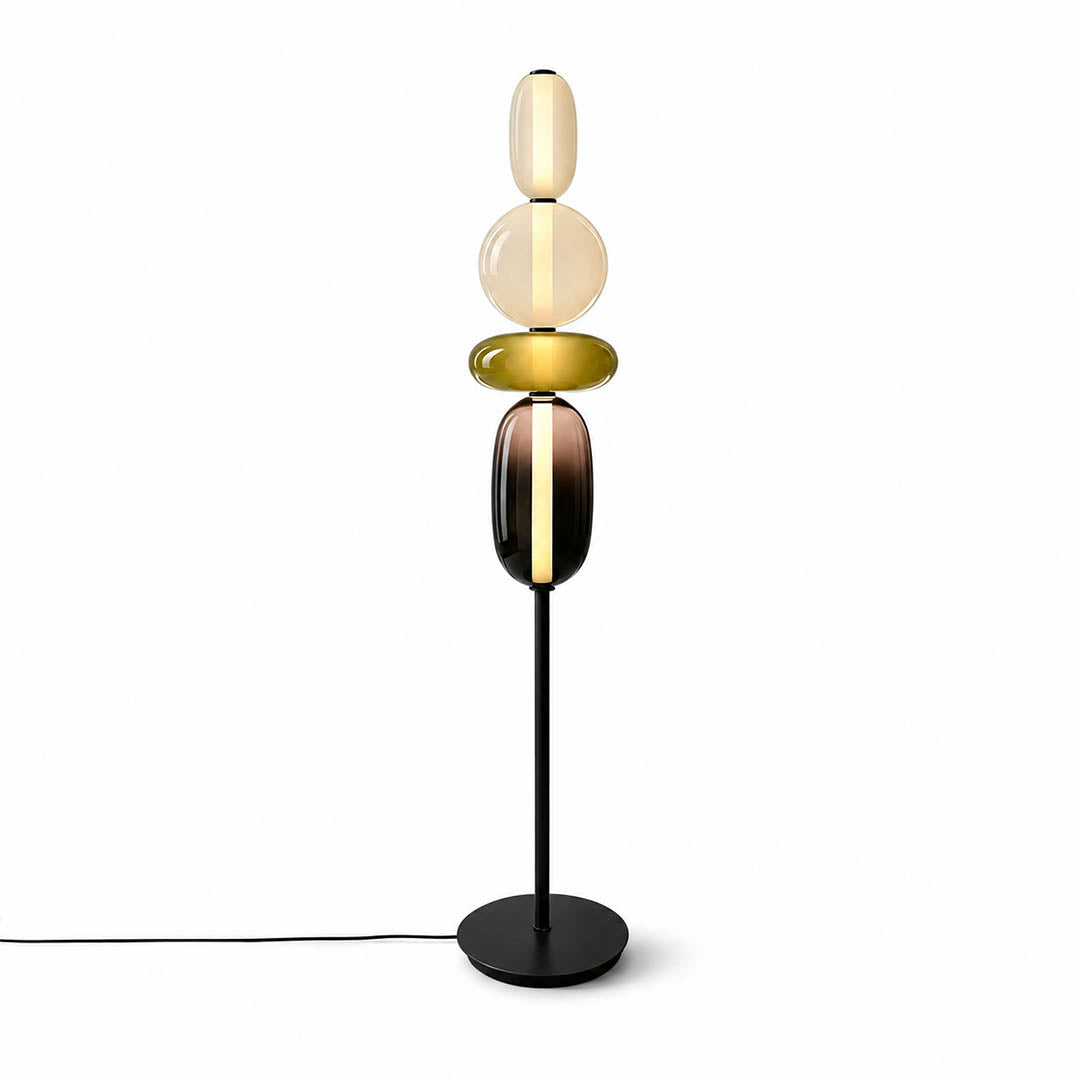 Gemma stacked glass floor lamp Model A Green hand-blown art glass sculptural column integrated LED 63 inch tall modern statement white background front view