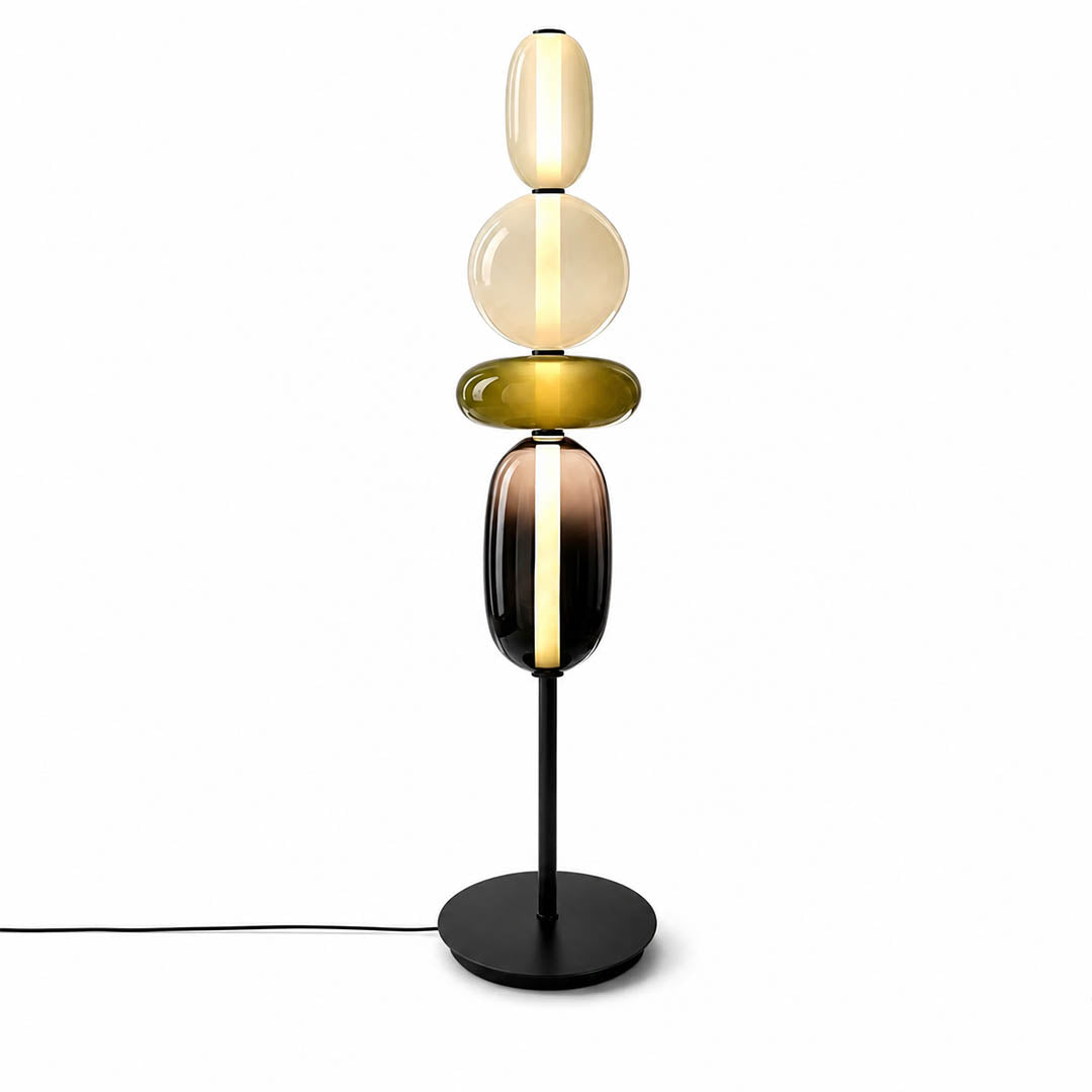 Gemma stacked glass floor lamp Model A green hand-blown art glass sculptural column integrated LED 51 inch modern statement white background front view