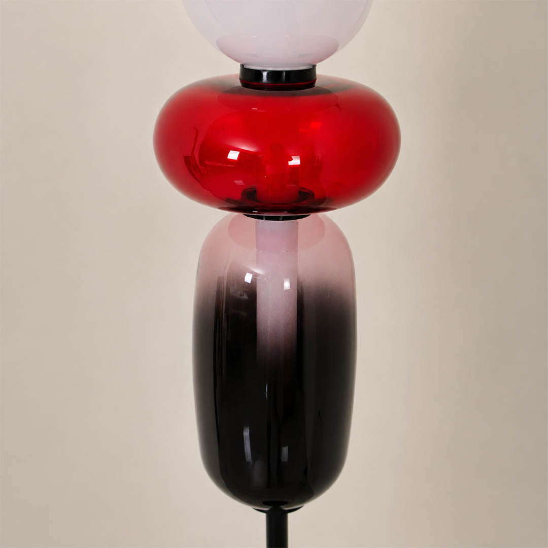 Gemma stacked glass floor lamp hand-blown art glass candied translucent texture craftsmanship detail close up unique