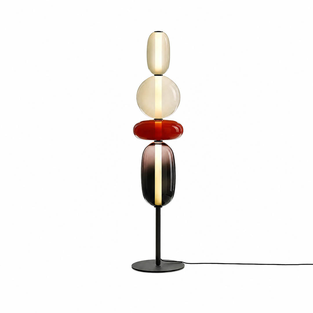 Gemma stacked glass floor lamp Model A red hand-blown art glass sculptural column integrated LED 63 inch tall modern statement white background front view